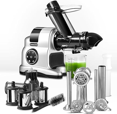 Miniatura 9 de 5 en 1 máquina exprimidora de masticación, exprimidor eléctrico lento con canal de alimentación de 3 pulgadas, picadora de carne, máquina de