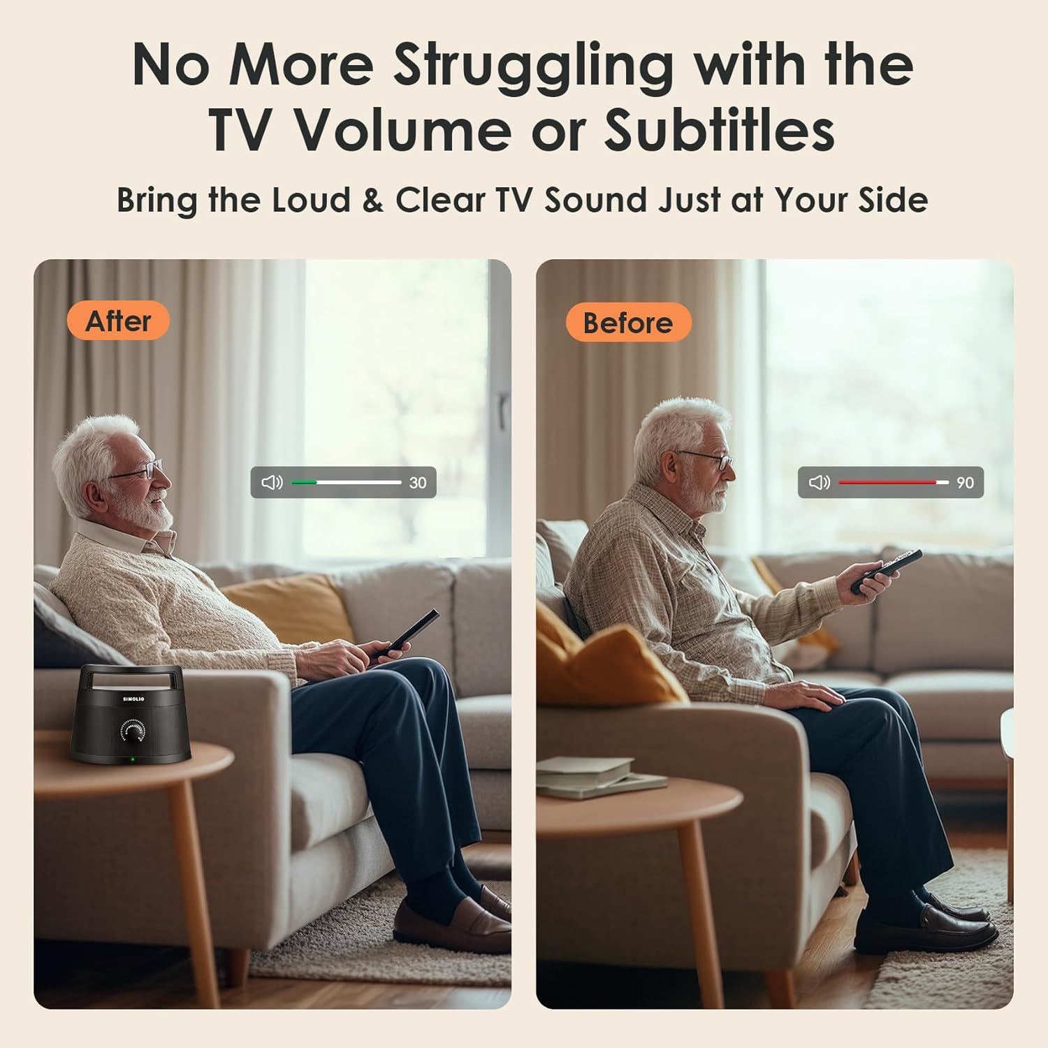 SIMOLIO 621D Plus Wireless Speakers for TV for Seniors - Bluetooth TV Speakers for Hard of Hearing, Elderly, 3 EQ Modes, Dialog Enhancer, Portable Speaker for TVs, 164ft Range, Bluetooth Connectivity - Image 3