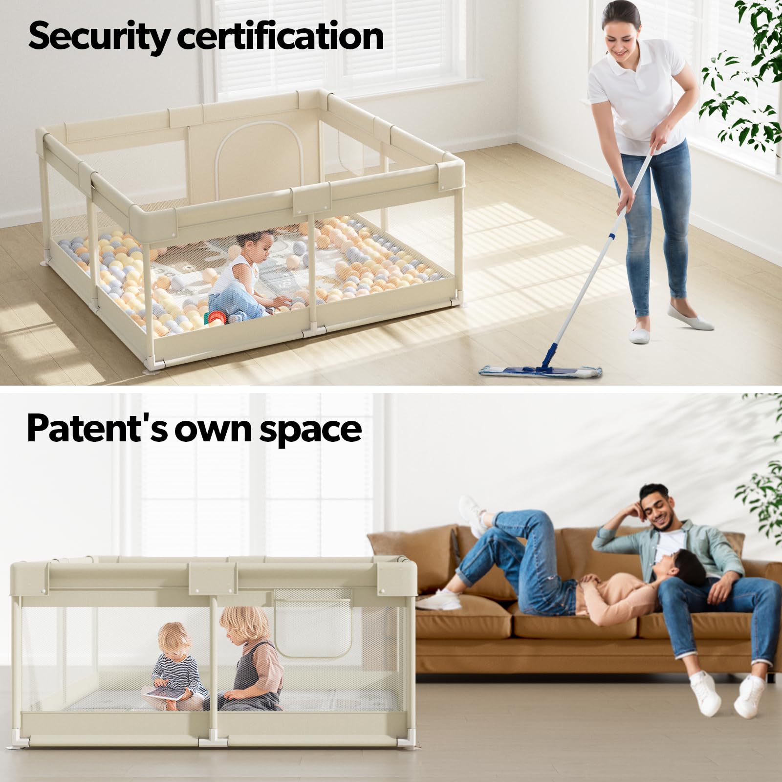 Fodoss Parc Bébé, 120X120cm Parc Avec Tapis, Parc Pour Enfant En Bas Âge, Pour Avec Matelas, Pour Bébé Pour La Maison