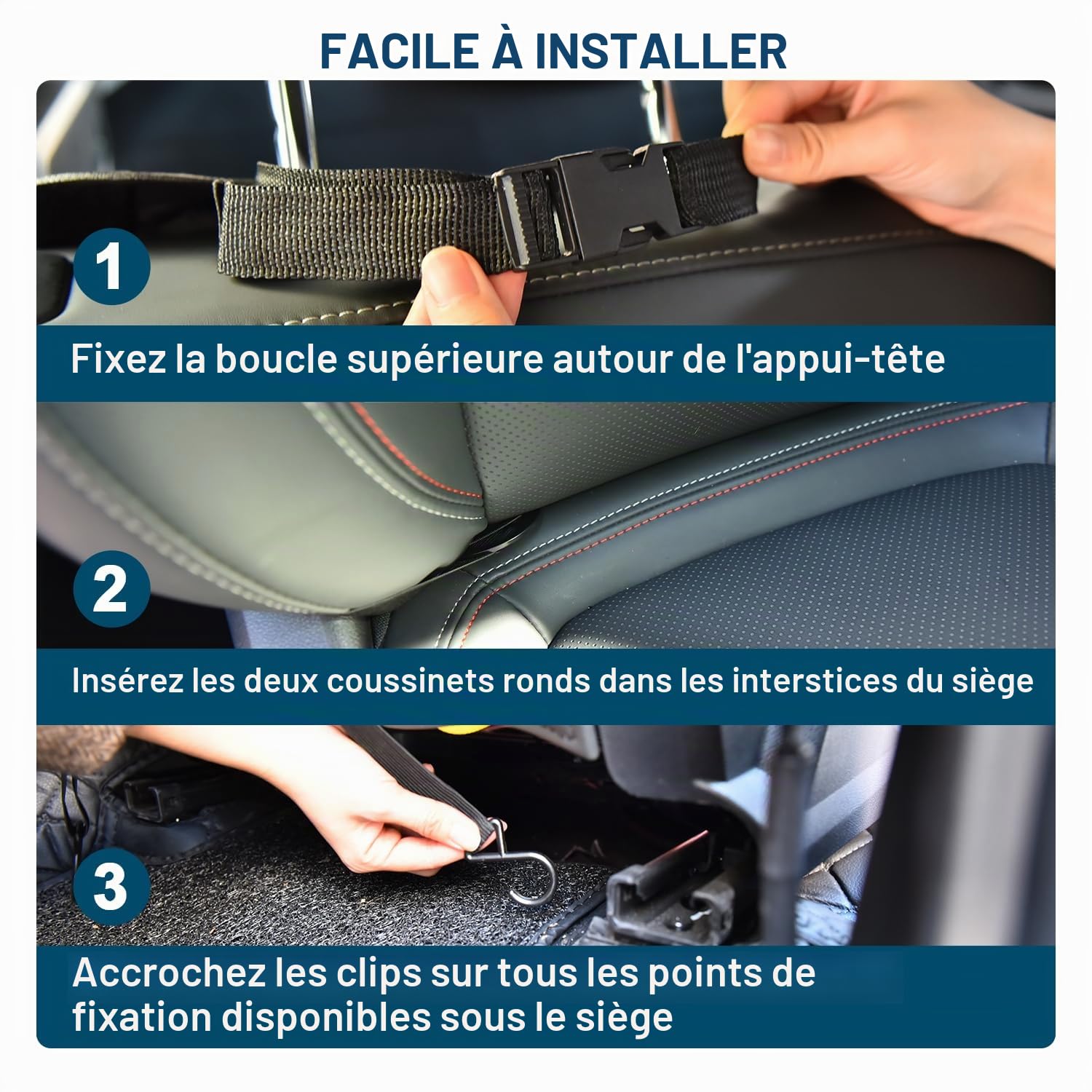 VEHRIIE Organiseur Auto Siège Auto avec Table Rabattable – Protection Dossier Siège Auto Enfant, 3-en-1 Range-Siège, 8 Compartiments, 4mm Cuir Premium – Accessoires Auto Intérieur (Noir)