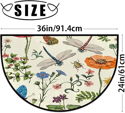 Miniatura 3 de Alfombras semicirculares semicirculares de verano, mariposa, libélula, flores, hojas, tapete de bienvenida para entrada, tapete de bienvenida