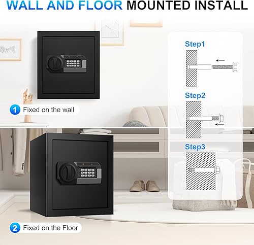 Miniatura 7 de Caja fuerte grande de acero con cerradura de combinación, sistema de alarma y estante extraíble, caja fuerte antirrobo para documentos para dinero,