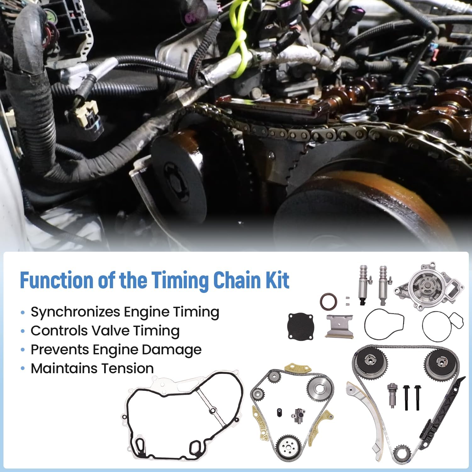 9-4201S Timing Chains Kit with Water Pump Compatible with G-M-C Chevy Buick Equinox Malibu Lacrosse Regal Verano Terrain 2.4L 2.2L 2009-2017, Part Number 90537632, 24424758, 12646783