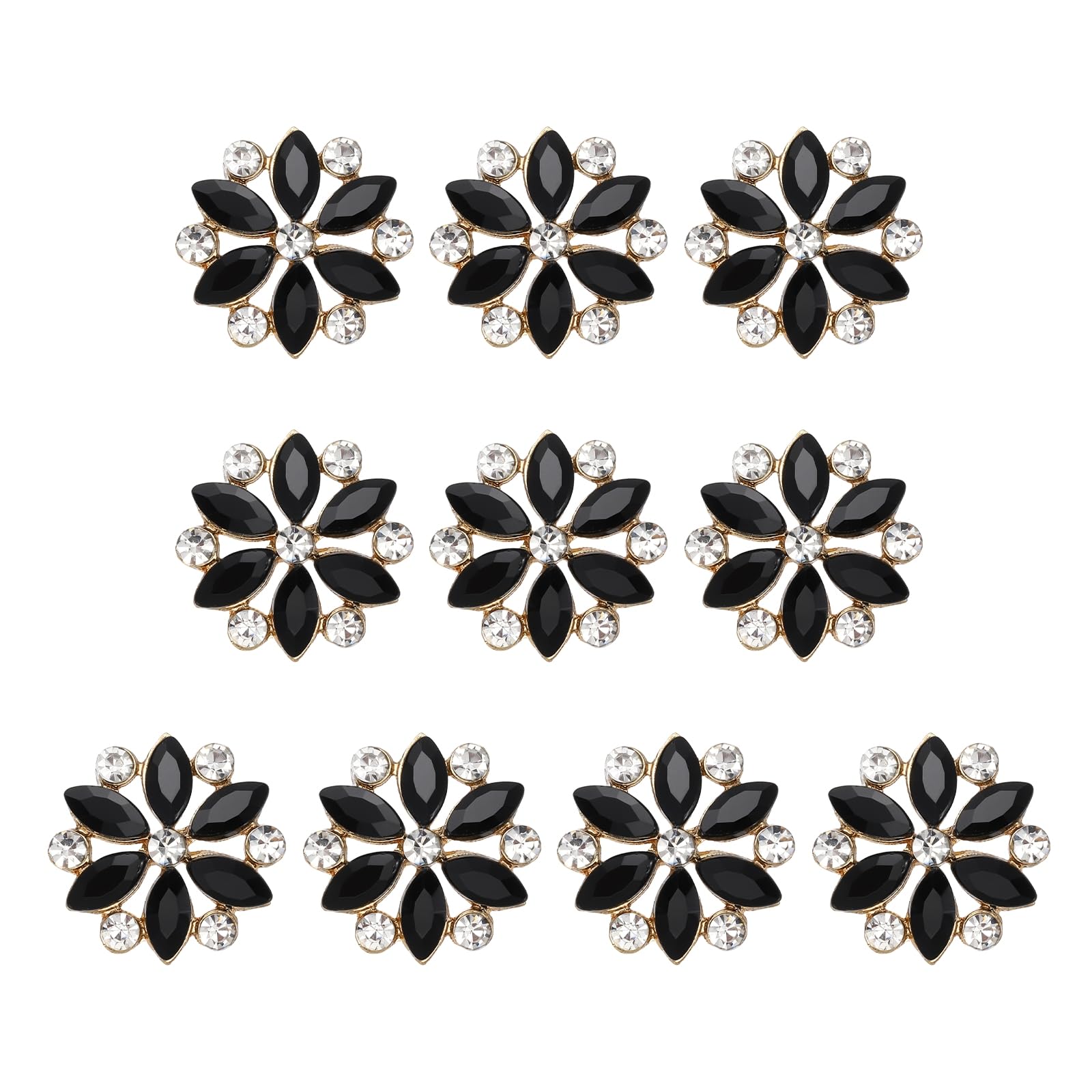 PATIKIL 10pcs Rhinestone Buttons for Clothing, 0.8"(20mm) Flower Crystal Buttons Diamond Flowers Embellishments Sew on Bulk for Crafts DIY Sewing Clothing Jewelry Making, Black