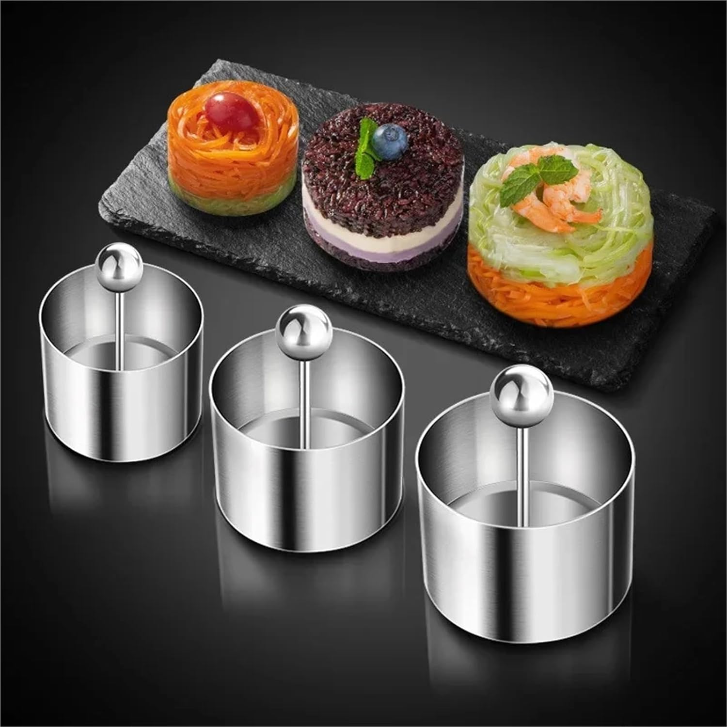 1PC Stainless Steel Circular Cold Dish Mold with Push Rod Sushi Making Cake Mousse Ring Tool Kitchen Supplies(M)