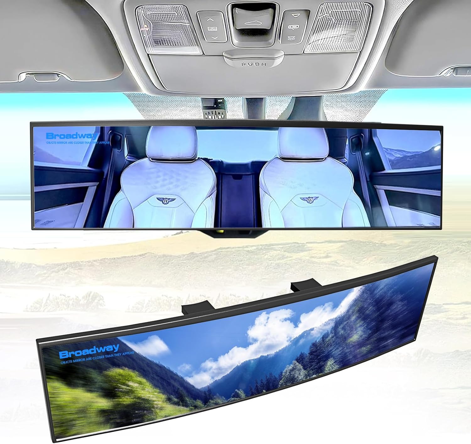 Broadway Rear view Mirror Wide Angle Panoramic Anti Glare Blindspot Accessories Universal Interior Car Convex Mirror for Car SUV Trucks Blue