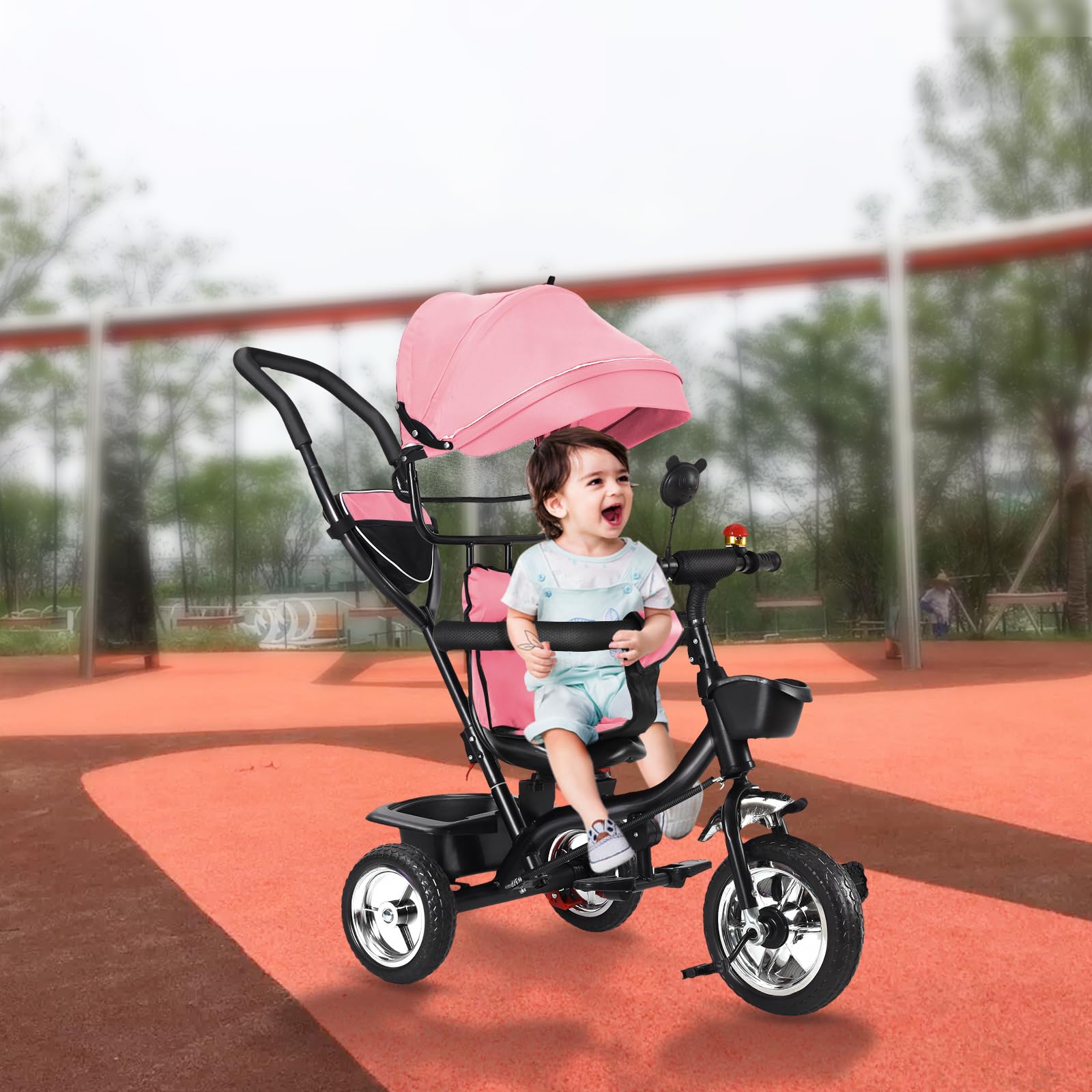 Pusieta Triciclo con pedales 4 en 1, Triciclo evolutivo para bebé, Trike Bebé, Bicicleta con asiento para niños evolutiva, Bicicleta para niños de 5 años, Desde 9 meses, Compacto, (b) 4 en 1 (Rosa)