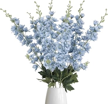 8PCS Dusty Blue Delphinium Artificial Flowers 33.5 Faux Delphinium Stems Larkspur Silk Flowers for Wedding Table Centerpieces Home Garden DecorDusty Blue