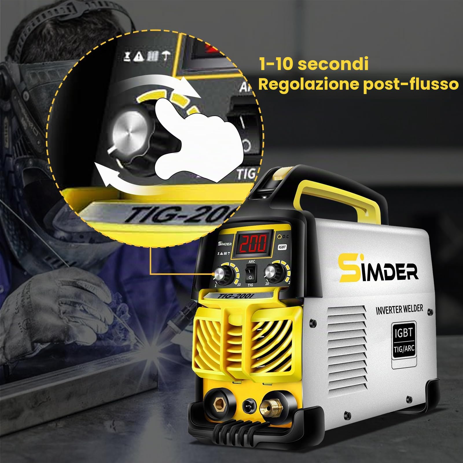 SSIMDER - Saldatrice TIG, 140 A, 2 in 1, Lift TIG/MMA con torcia TIG WP-17, elettrodi, saldatrice inverter TIG-200 IGBT, adatta per riparazioni agricole, uso domestico, fai da te, riparazione auto
