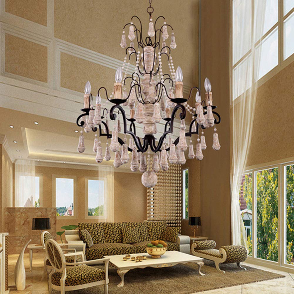 Wohnzimmer Villa Hotel Arbeitszimmer Schlafzimmer Esszimmer-lampen,Hängendes Licht,E14 Amerikaner Land Retro Kronleuchter Beleuchtung,Kerze Massivholz Alt Während Lighting-Retro zu alten tun 6 kopf