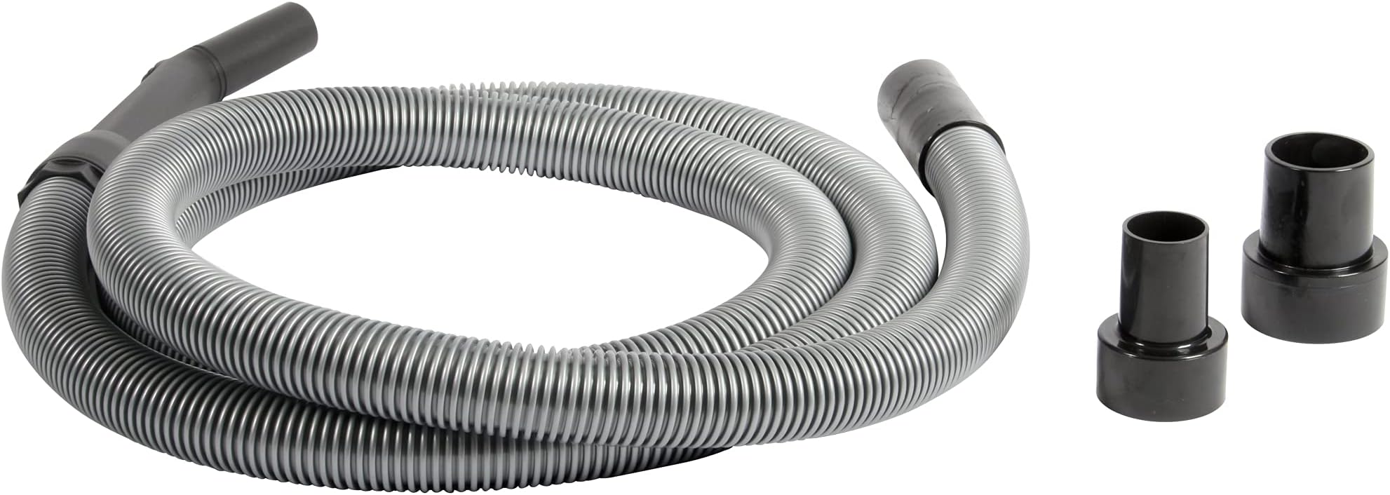 10 Ft. Premium Shop Vacuum Extension Hose with 2 tank adapters and 1.25" curved end,120"L x 1.25"W, Silver