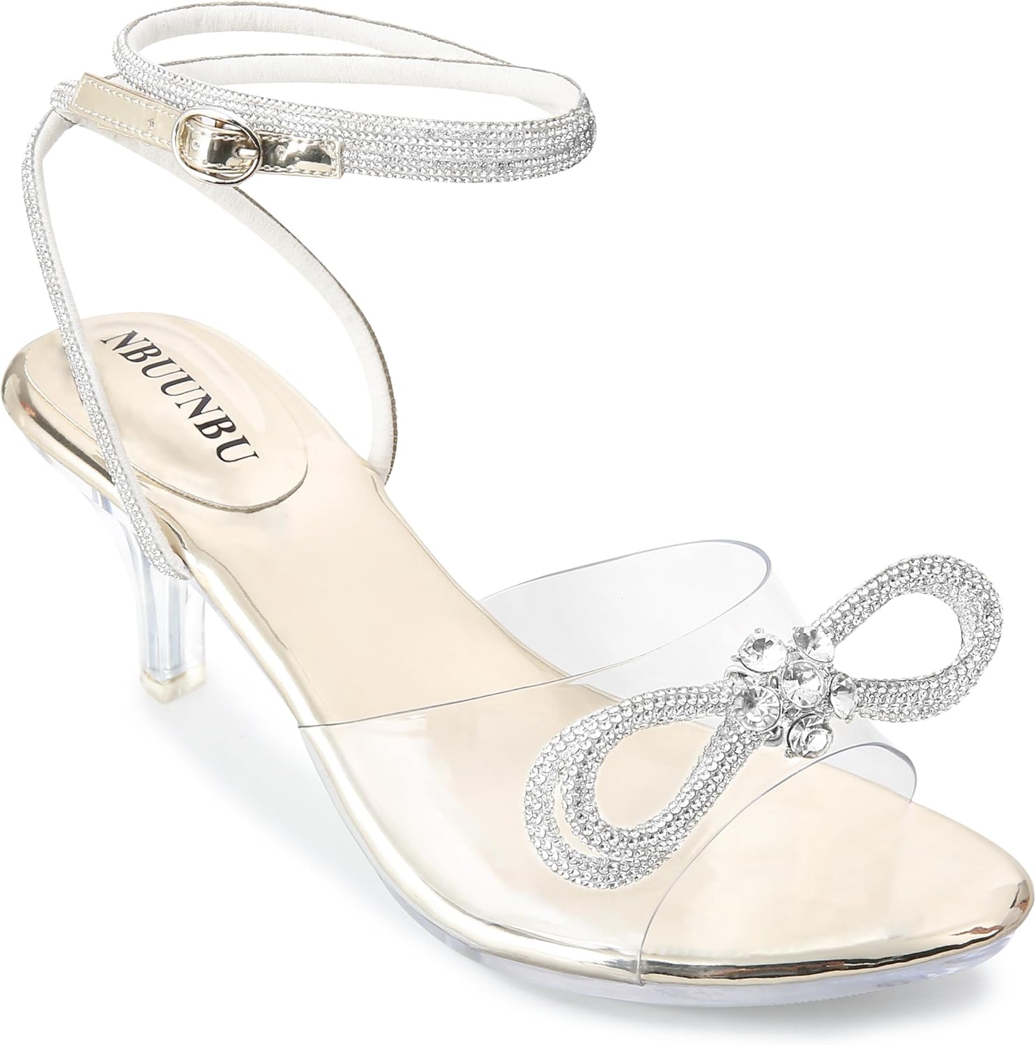 NBUUNBU Rhinestone Bowknot Strappy Clear Heels for Women - Ankle Strap Platform Sandals With Transparent High Heel - Sexy Crystal Slingback Stiletto Open Toe Comfy Party Wedding Shoes Mules Pump - Image 7