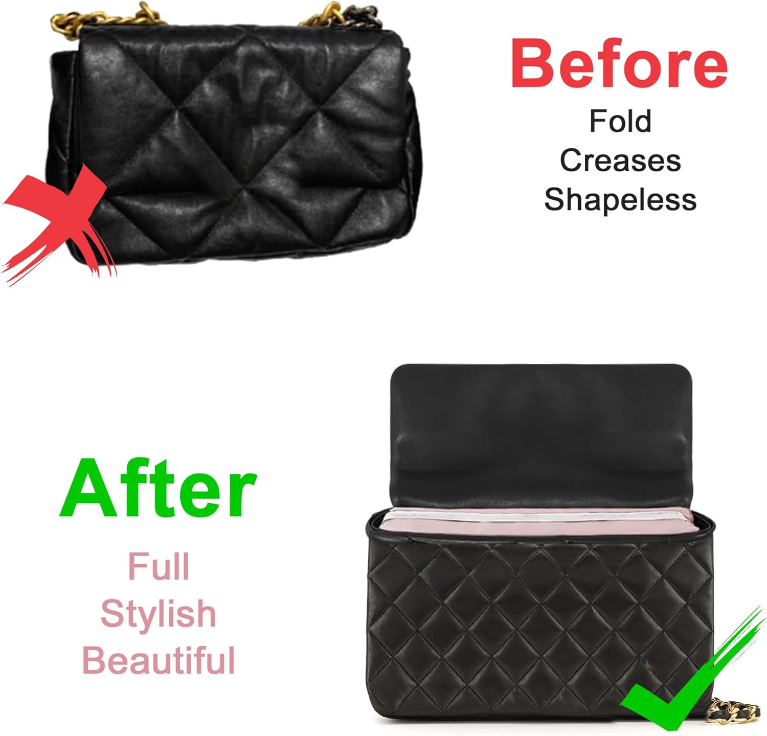 Purse Pillows to Keep Shape for Classic Flap Bag Shaper,Premium Bag Pillow and Pillow Purse Filler for Storage and Display,Purse Pillows for Handbags and Purse Stuffers for Shape (CF Small 23)