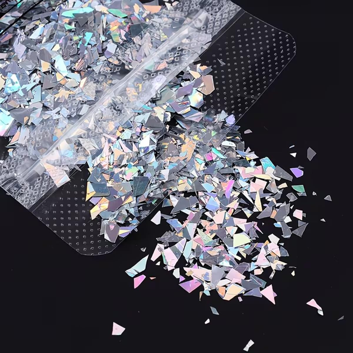 3D Nail Art Glitter Sequins 3D Holographic Iridescent Nail Art Flakes Laser Silver Irregular Nail Flake Nail Confetti Stickers 1Bag Sparkly Nail Tech Supplies for Women DIY Manicure Nail Decorations