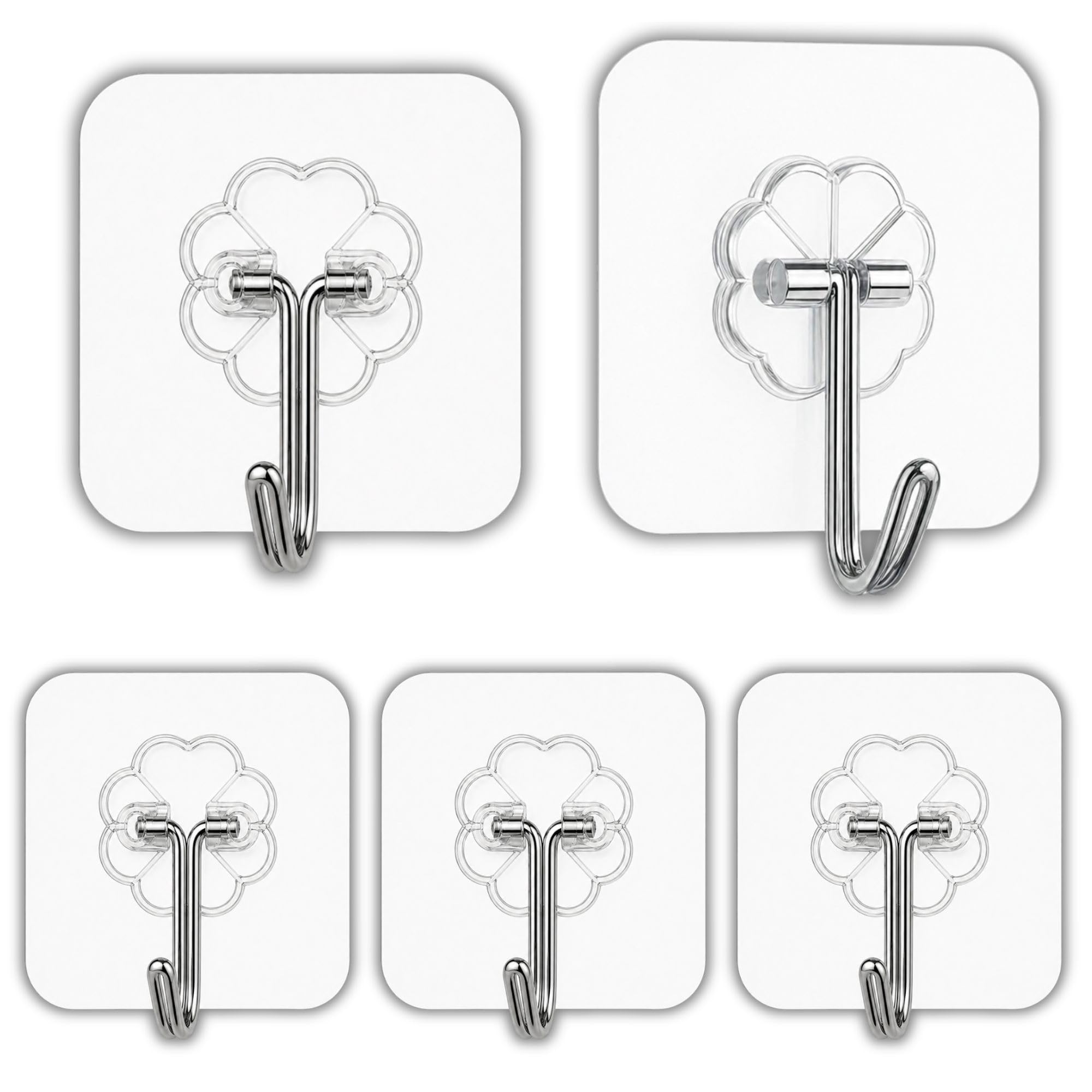 Self Adhesive Wall Hooks - Heavy Duty Wall Hooks for Hanging | Nail Free Sticky Hooks for Wall Heavy Items Without Drilling, Transparent Wall Hanger Hook (Flower Hook)-image-30