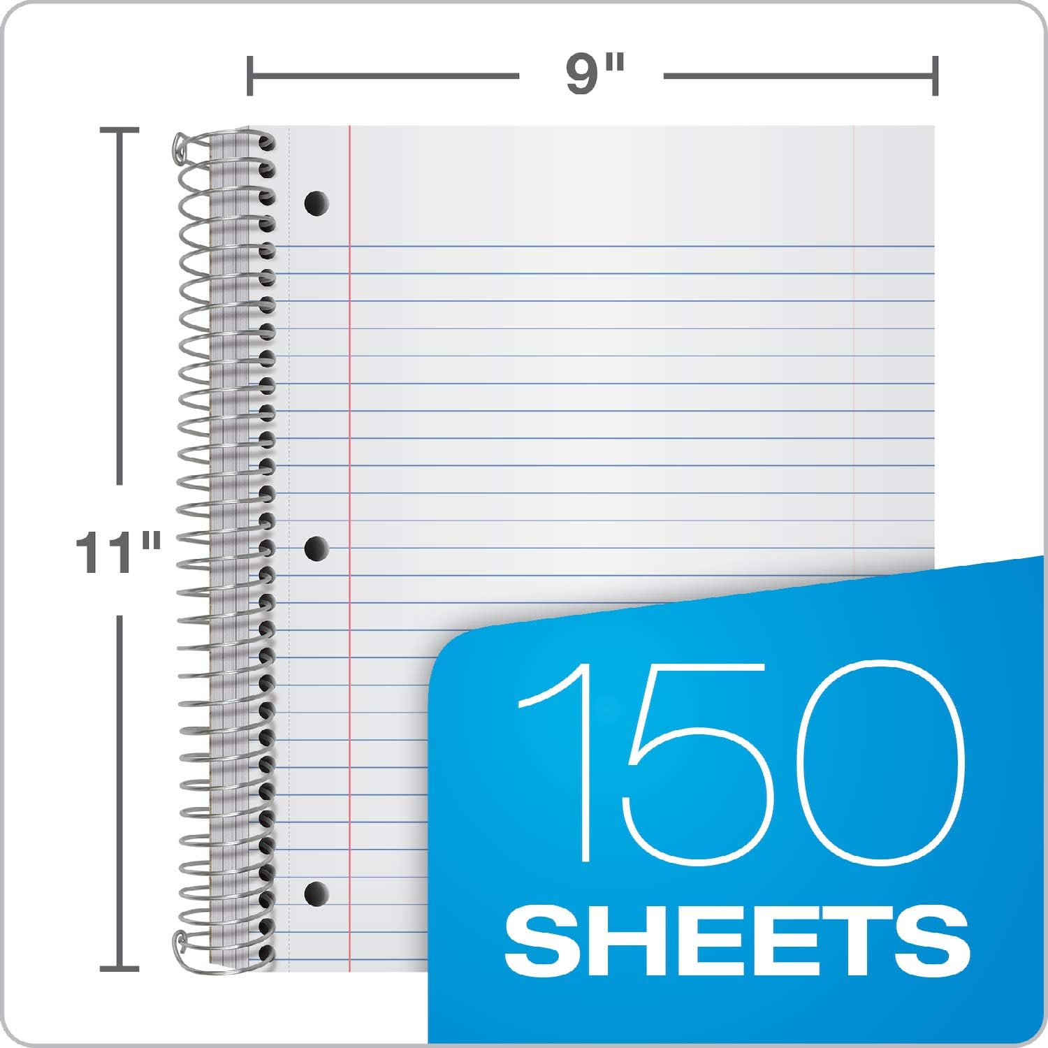 Oxford 3 Subject Notebook, Wirebound, 11" x 9", Assorted Covers (No Color Choice), 150 Sheets, College Ruled, Perforated, Poly Cover (10586) (Pack of 9)