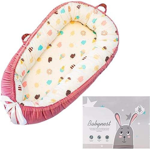 Best Morrison - Baby Lounger Nest Cover for Newborn 0-24 Months 100% Cotton Newborn Portable Baby Lounger nest Pillow for Baby Organic Breathable Snuggle Nest for Home & Travel - Pink