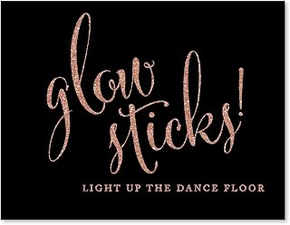 Andaz Press Wedding Party Signs, Faux Rose Gold Glitter on Black, 8.5x11-inch, Glow Sticks Light Up the Dance Floor, 1-Pack
