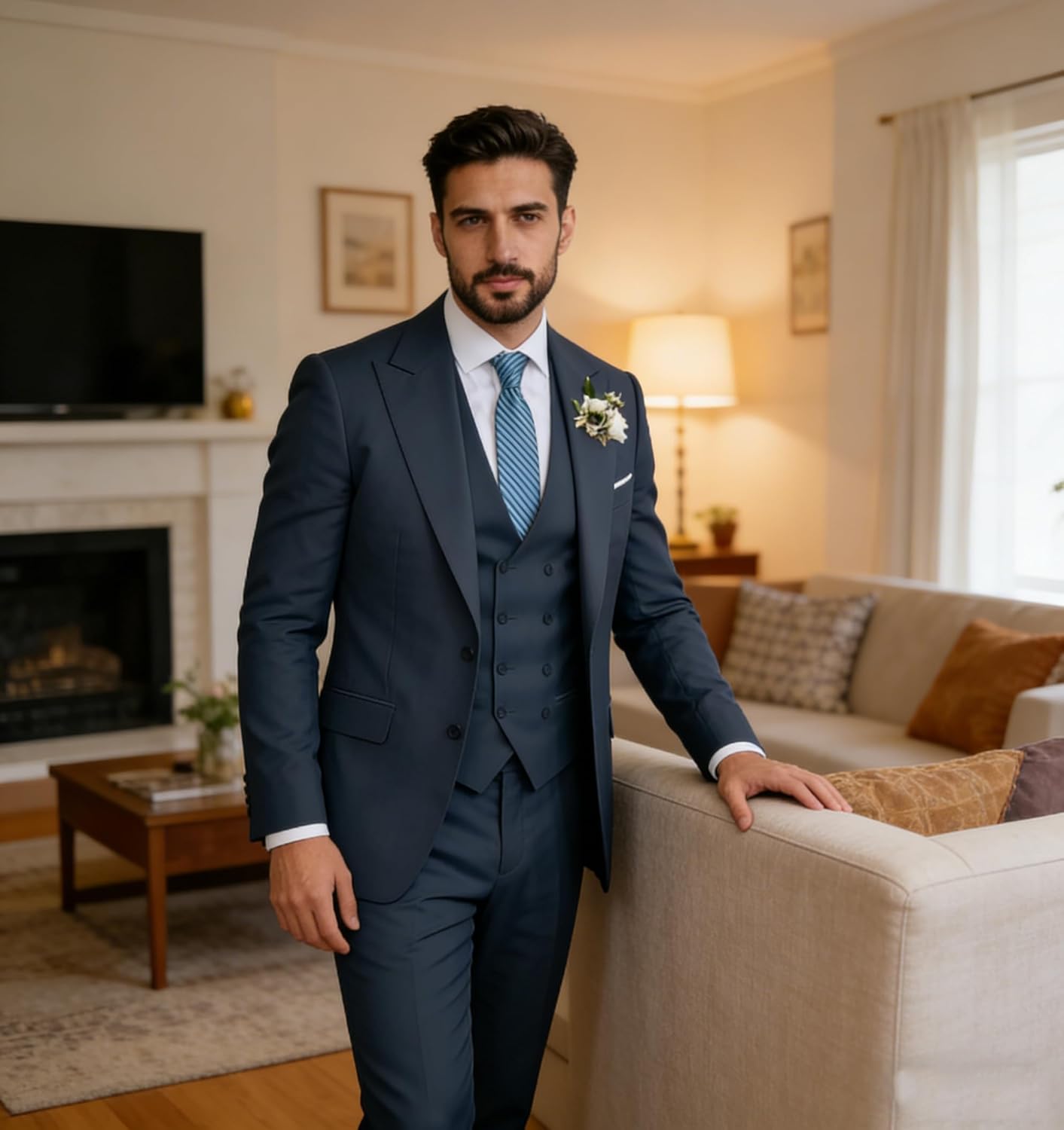 Mens Slim Fit 3 Piece Suit Set Double Breasted Men Suit for Wedding Mens Tuxedo Set Casual Business Prom Suits