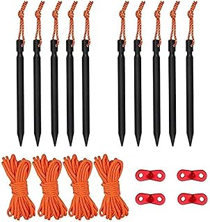 Aluminum Tent Pegs Stakes and 4mm Reflective Guy Lines with Cord Adjuster (Pack of 10