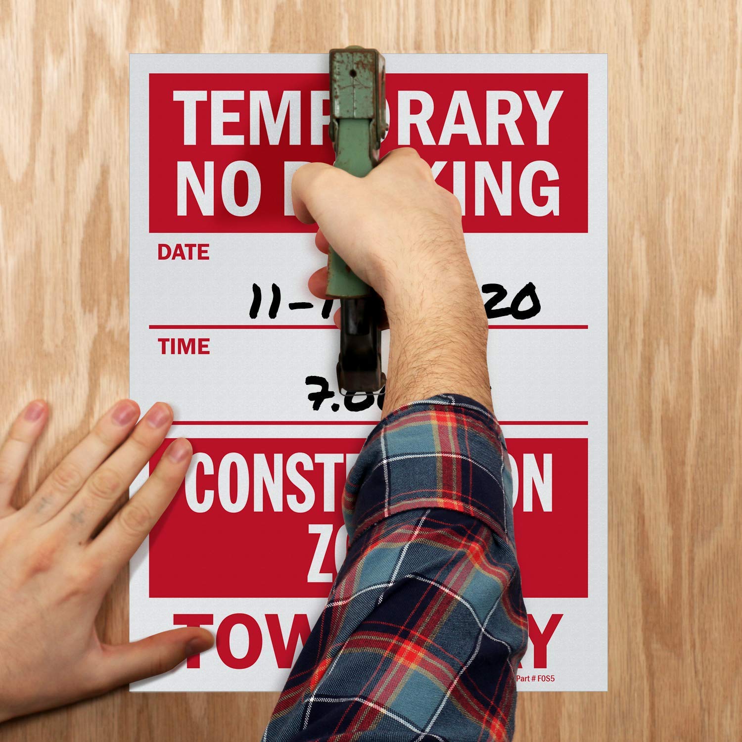 Smartsign Temporary No Parking - Construction Zone, Tow-Away Write-On Sign | 9" x 12" Polystyrene Plastic (Pack of 5), Made in USA