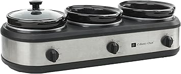 CULINARY CHEF, Triple Slow Cooker, Buffet Server 2.5qt x 3 Pot, Food Warmer Stainless