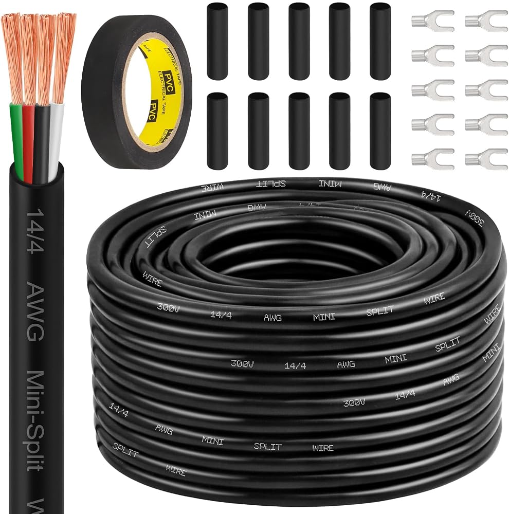 14/4 Mini Split Wire 150FT - 14 AWG 4 Conductor Stranded Oxygen-Free Pure Copper 300V Mini Split Communication Wire for Heat Pump HVAC Thermostat — 사진 1