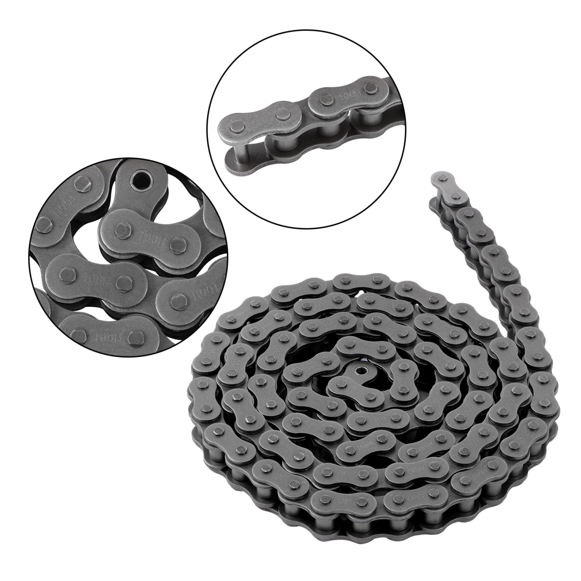 kimllier Cadena de rodillo resistente de 100 horas, 10 pies, con dos conectores, acero al carbono, paso de 1.25 pulgadas