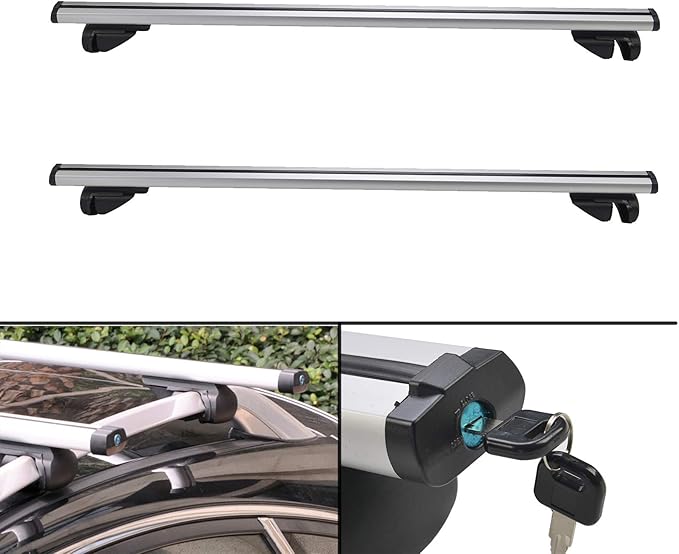 YORKING 2PCS Lockable Car Roof Bars 1.23M Aluminum Alloy Heavy Duty for Long Journeys Holidays