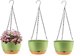 10 inch Plant Pot Hanging Planters Self Watering Pots for Indoor Plants, 3 Pack Plastic Hanging Basket with Removable Tray for Home Garden Porch Balcony Patio Decor(Black)