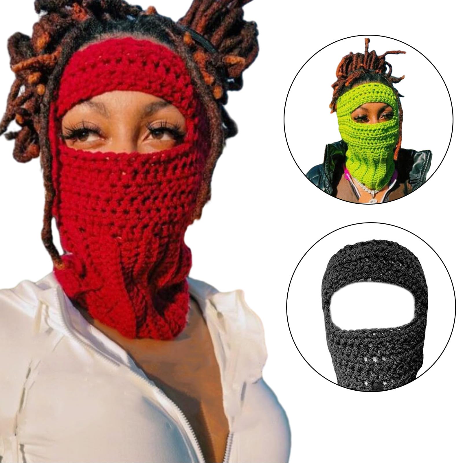 GRABAGECAN Handmade Neck Protect Hat with Eyes Winter Knit Hat Winter Presents for Students Teens Cycling Skiing Green