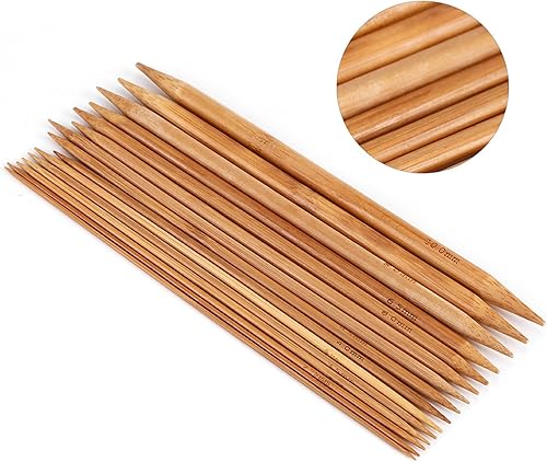 Miniatura 4 de Juego de 75 agujas de tejer, agujas de doble punta de bambú carbonizado en 15 tamaños, 7.9in7.87 pulgadas (0.079in-0.394in)