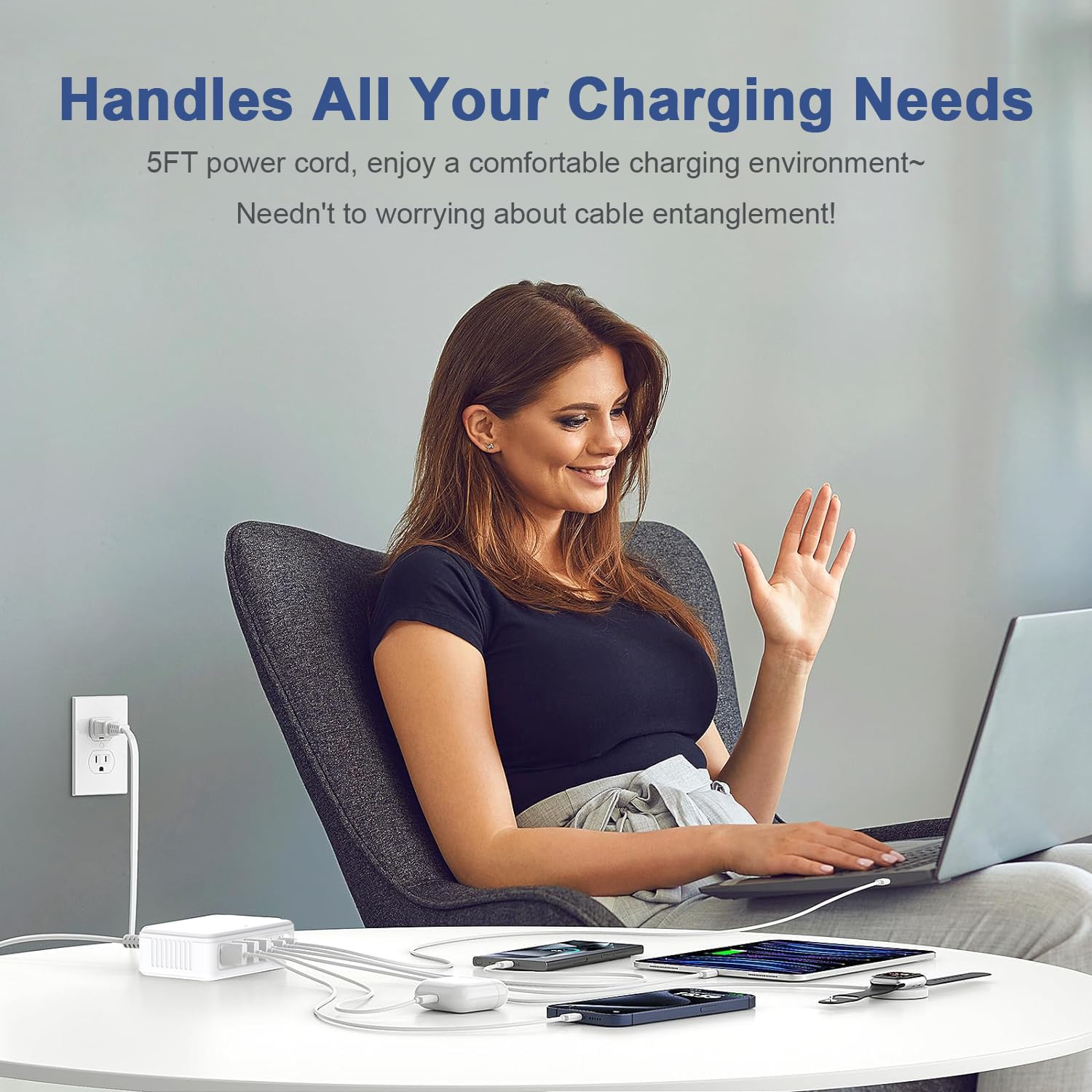 Chargeur rapide USB C 100 W GaN 6 ports Type USB C Station de charge Hub Bloc USB C Chargeur mural Power Strip Adaptateur Plug Cube Brique 3 USB C 3 USB A pour iPad iPhone 15 14 13 12 11 Pro Max Pixel