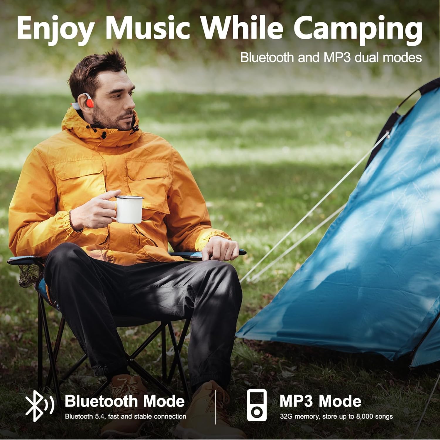 Bone Conduction Swimming Headphones, IP68 Waterproof Headphones with Built-in 32GB MP3 Player, Bluetooth 5.4 Open Ear Sport Headphones for Swimming, Running, Hiking, Walking - Image 6