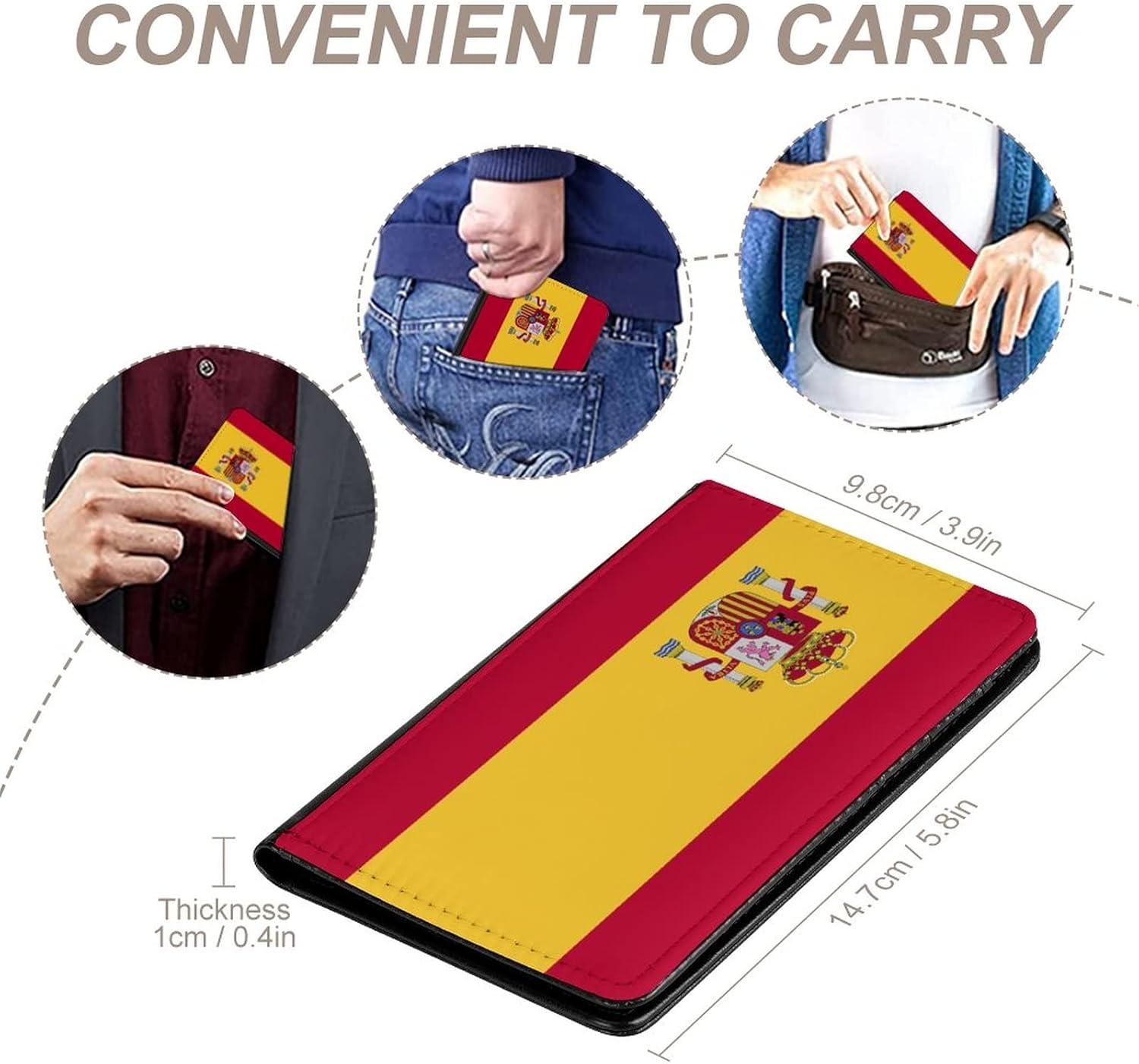 Adugen Origei Spain Flag Passport Holder Wallet Case Cover PU Leather Passport Card Holder