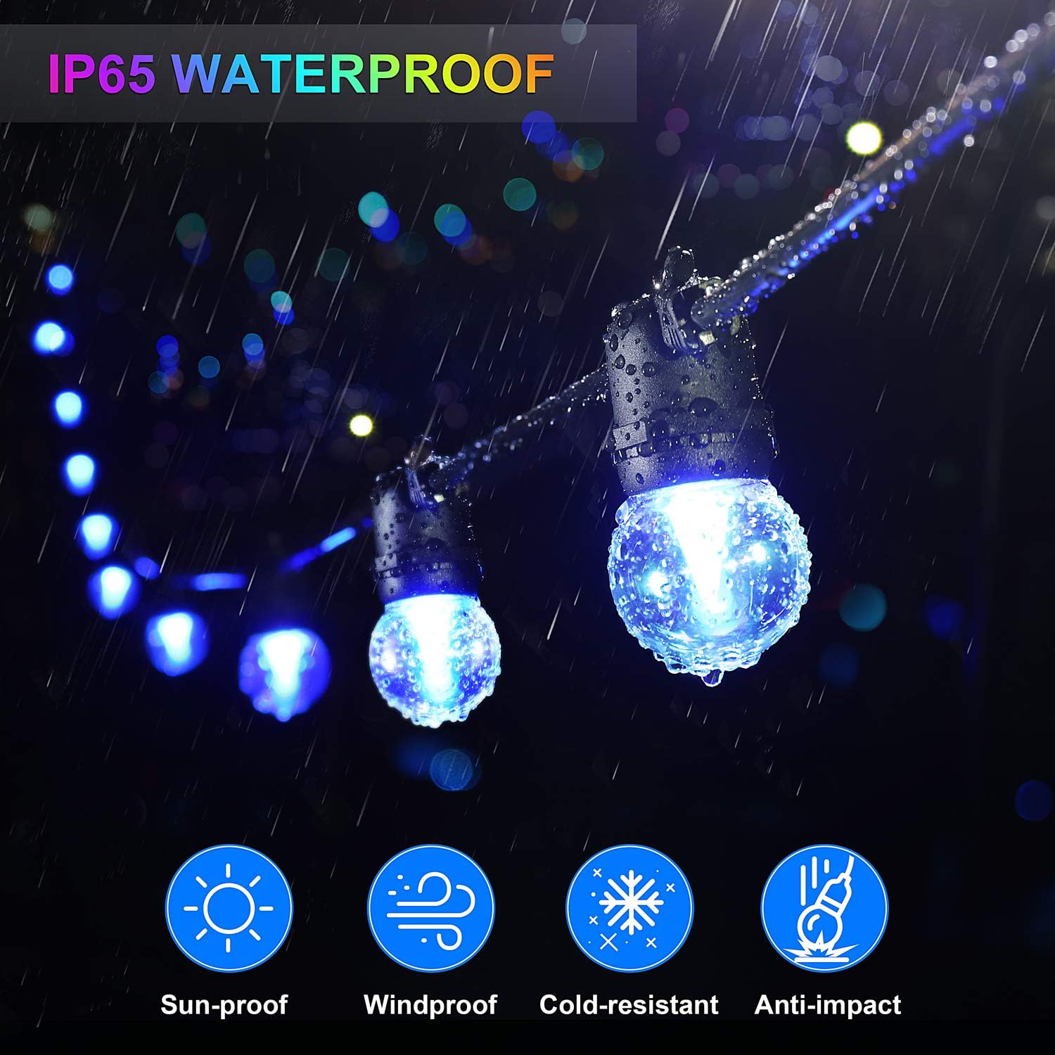 48FT Color LED Outdoor Patio Lights String,RGB String Lights with 15+3 G45 Edison Bulbs,Dimmable Commercial Patio Cafe Backyard Garden Lights,2 Remote Controls,Waterproof