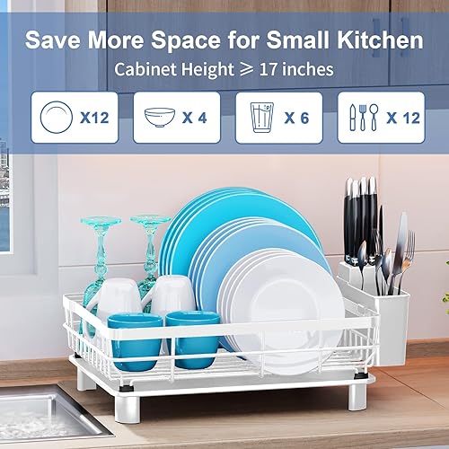 Miniatura 2 de MOUKABAL Escurridor de platos, escurridor de platos grande para encimera de cocina, estante de secado de cocina con soporte extraíble para