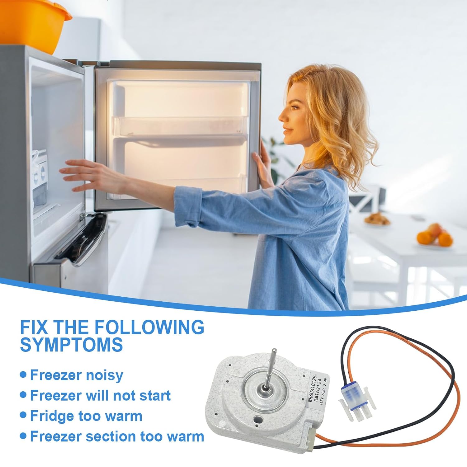 WR60X10129 Refrigerator Evaporator Fan Motor Compatible with GE Evaporator Fan Motor Model 1373246, AP4318644, PS1766252, EAP1766252, UDQR002GNL, 200D5001P003