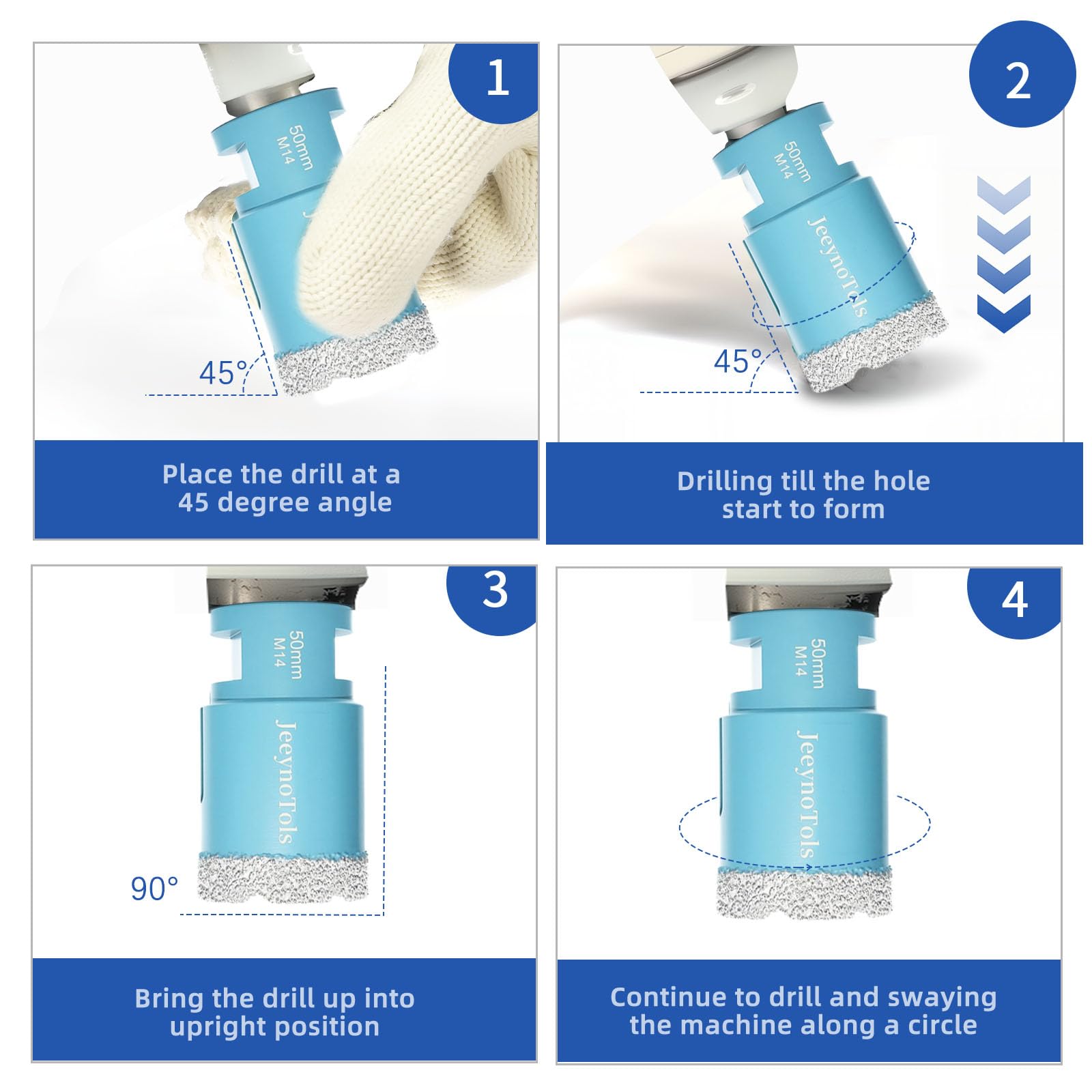 Broca diamante kit 11 piezas (6/6/8/20/25/35/50/68mm + 10mm fresa + 50mm broca biseladora + adaptador hexagonal) - M14 corona diamante kit para azulejos