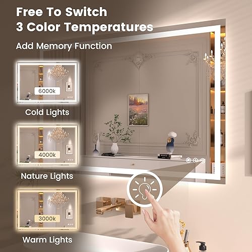 Miniatura 181 de Espejo LED de baño, 36 x 36 pulgadas con luz frontal y retroiluminada, antiniebla, espejo de tocador de baño para pared, función de memoria