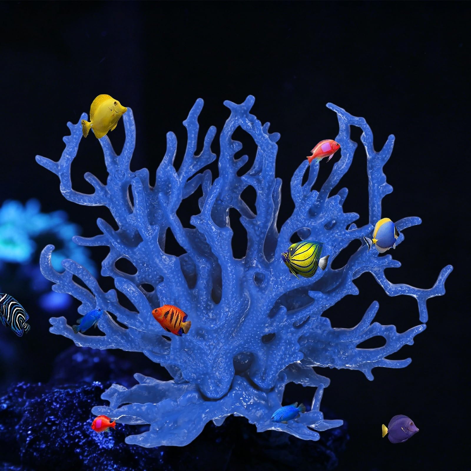 M METERXITY 1 Pack Fake Coral Fish Decorations for Tank, PVC Coral Decor, Artificial Fish Aquarium Decor [Dark Blue, 5.91'' x 2.17'' x 4.72'',L x W x H]