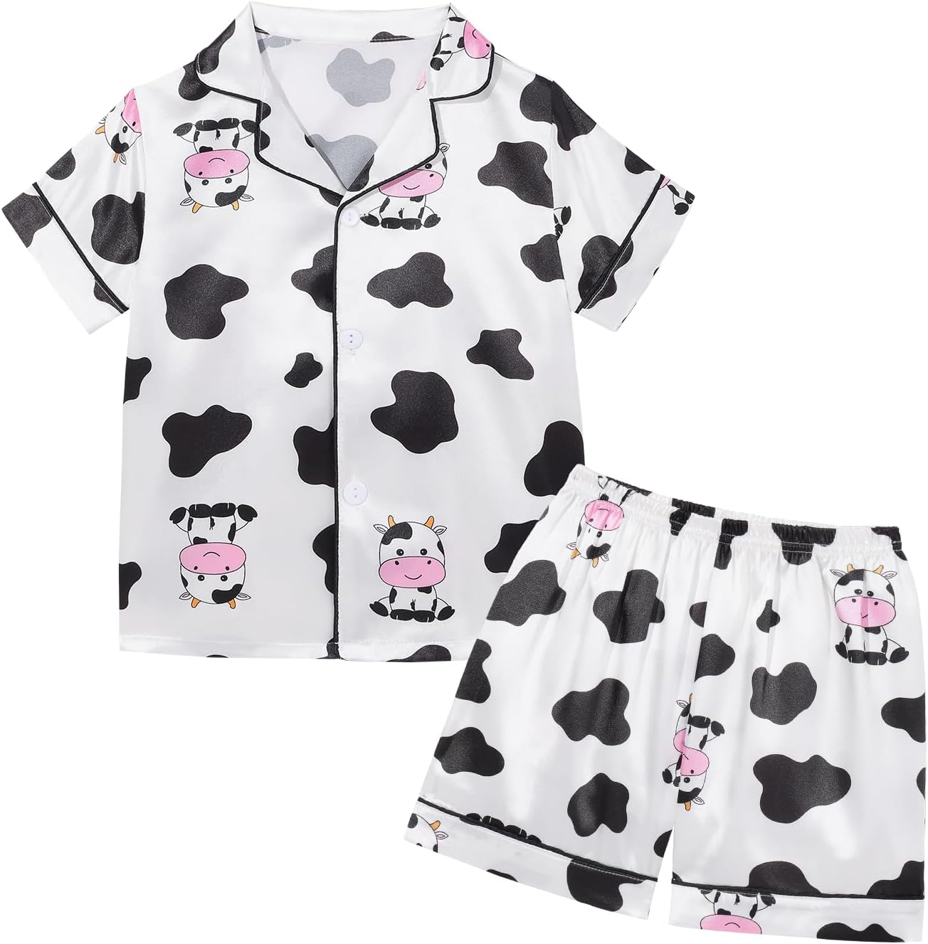 Weixinbuy Toddler Silk Pajamas Short Sleeve Button-Up Summer Pjs for Girls Boys Satin Pajama Sleepwear Set 2-7 Years