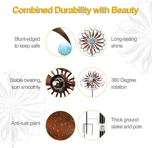 Miniatura 5 de LimeHill Molinillo de viento de metal para jardín y patio, molinillos de viento cinéticos para exteriores grandes (24 x 84 pulgadas)