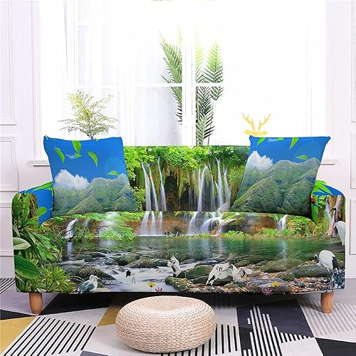 Funda de sofá universal para todas las estaciones funda de sofá antideslizante de alta elasticidad diseño creativo 3D moderno de paisaje funda de