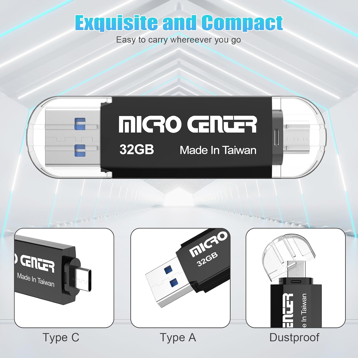 INLAND Micro Center SuperSpeed 5 Pack 32GB Daul Drive up to 100MB/s Type C & Type A 2-in-1 USB 3.0 Flash Drive Thumb Drive Memory Storage Stick for Android Computers MacBook Tablets PC,Brown