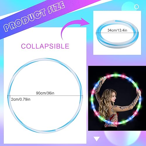 Miniatura 3 de 8 Pack 36 Inch LED Light up Hoop Glowing Lights Fitness Exercise Hoops Festival 10 Color Changing Exercise Glowing Hoop for Halloween Party Favors