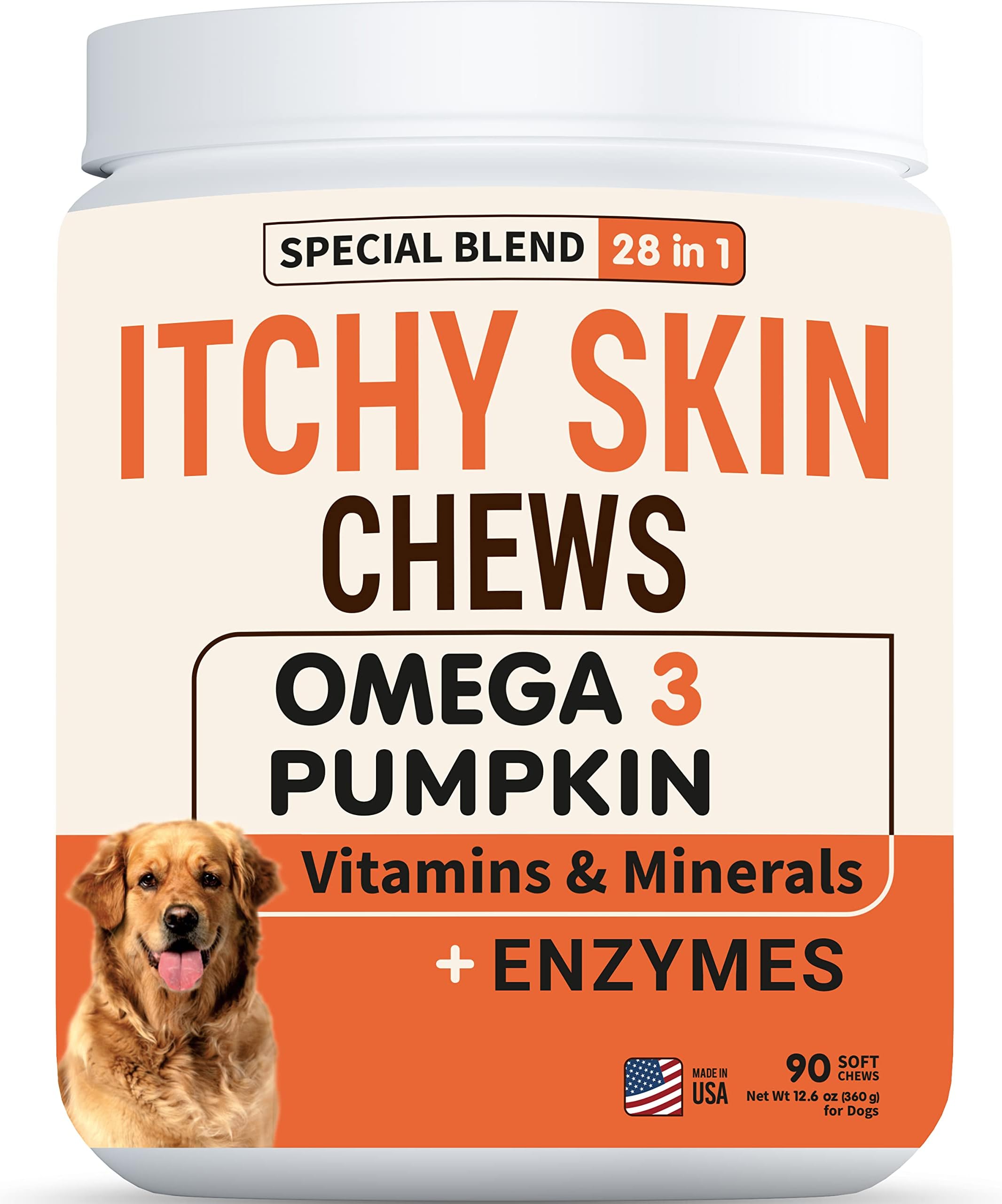 PAWFECTCHEWItchy Skin Chews - Omega 3 + Pumpkin + Enzymes - Itchy Skin Relief and Allergy Aid - Anti-Itch & Hot Spots - Immune Supplement - Made in USA