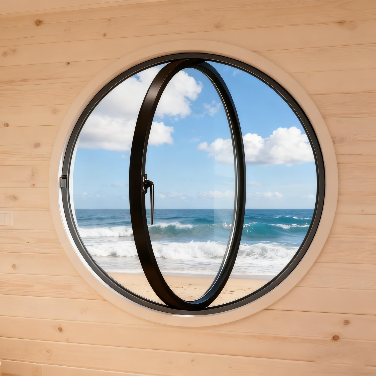 BYJSJY Round Shed Windows,Casement Window With Tempered Glass And Aluminum Alloy Frame,360° Rotating Ventilation,Flush Mounted Sliding Windows For Playhouse,Household,Garage(Black1,80cm/31.5in)