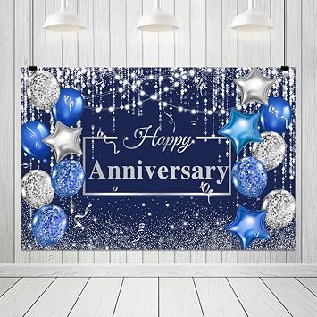 8x6ft Happy Anniversary Backdrop Navy Silver Glitter Diamond Background for Cheer to Years Wedding Anniversary Bridal Shower Party Decoration Photo Backdrop Miss to Mrs Background
