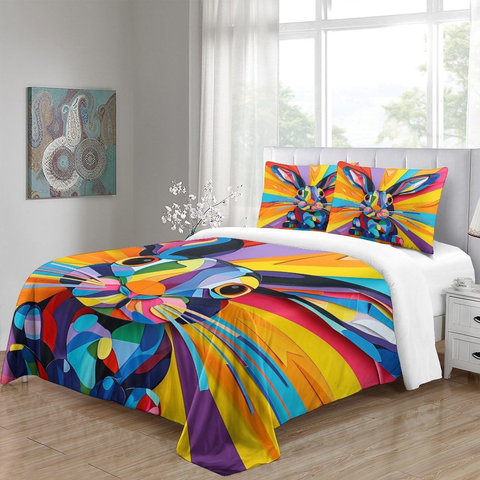 Stampato in 3D Coniglio Copertina Stampata Microfibra Disegnata Biancheria Da Letto Cura Facile Con 2 Federe,Double（200x200cm）, Per Adolescenti E Adulti
